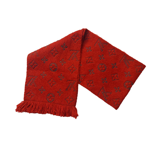 Louis Vuitton LV Monogram Logomania Dark Red Scarf Pre-Owned - Picture 3 of 11